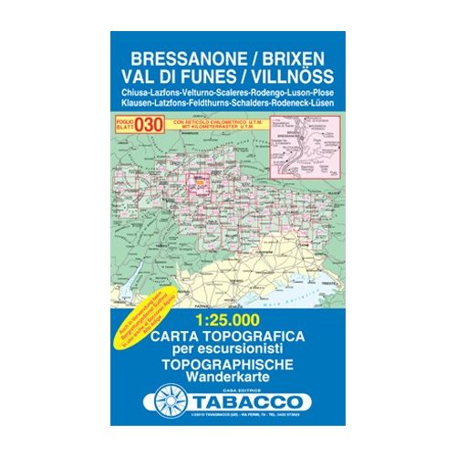 030. Bressanone, Brixen - Val di Funes, Villnösstal turista térkép Tabacco 1: 25 000 