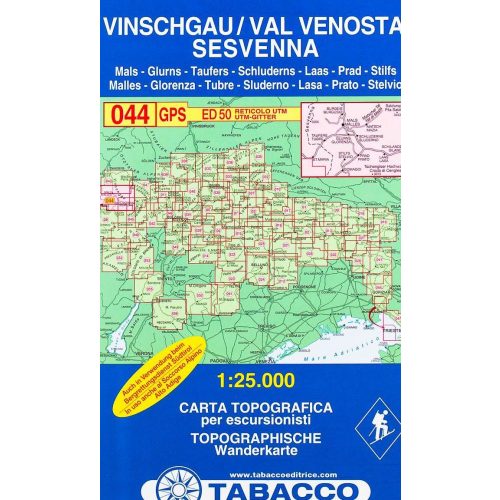 044. Val Venosta - Sesvenna, Vinschgau - Sesvenna With ski-touring routes turista térkép Tabacco 1: 25 000 