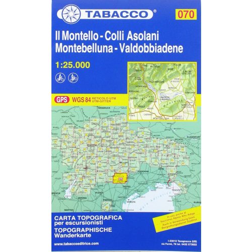 TAB 070. II Montello turistatérkép, Colli Asolani, Montebelluna, Valdobbiadene turistatérkép 1:25 000  Tabacco 070 