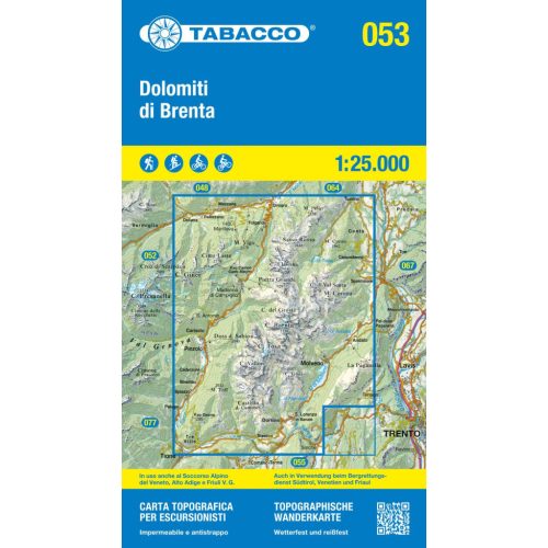  Dolomitok turistatérkép 053. Dolomiti di Brenta turista térkép Tabacco 1: 25e   2024.