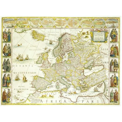 Európa falitérkép antikolt MH. Európa 1640. körül 109x84 cm