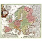 Európa falitérkép antikolt MH. Európa 1729. 68x62 cm