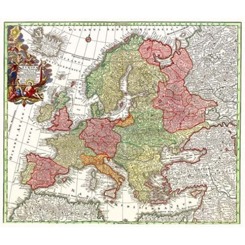 Európa falitérkép antikolt MH. Európa 1729. 68x62 cm