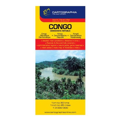 Congo térkép, Kongó térkép Cartographia Kongói Demokratikus Köztársaság 1:3 300 000 