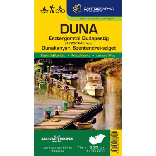 Duna turistatérkép Esztergomtól Budapestig, Dunakanyar turistatérkép Cartographia-Szarvas A. 2022  1:30 000 