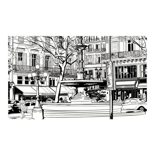 Fotótapéta - Sketch of parisian fountain