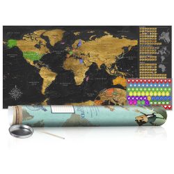    KAPARÓS TÉRKÉP - GOLDEN MAP kaparós világtérkép - Lekaparható világtérkép 100 x 50  cm angol nyelvű - zöld hengerben 