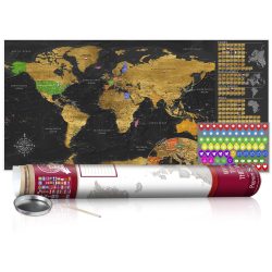   KAPARÓS TÉRKÉP - GOLDEN MAP kaparós világtérkép - Lekaparható világtérkép 100 x 50  cm angol nyelvű - bordó hengerben