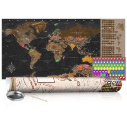   KAPARÓS TÉRKÉP - BROWN MAP kaparós világtérkép - Lekaparható világtérkép 100 x 50  cm angol nyelvű - krémszínű hengerben