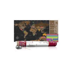    KAPARÓS TÉRKÉP - BROWN MAP kaparós világtérkép - Lekaparható világtérkép 100 x 50  cm angol nyelvű - bordó hengerben