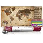   KAPARÓS TÉRKÉP - VINTAGE MAP kaparós világtérkép - Lekaparható világtérkép 100 x 50  cm angol nyelvű - bordó hengerben 
