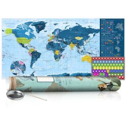   KAPARÓS TÉRKÉP - BLUE MAP kaparós világtérkép - Lekaparható világtérkép 100 x 50  cm angol nyelvű - zöld hengerben 