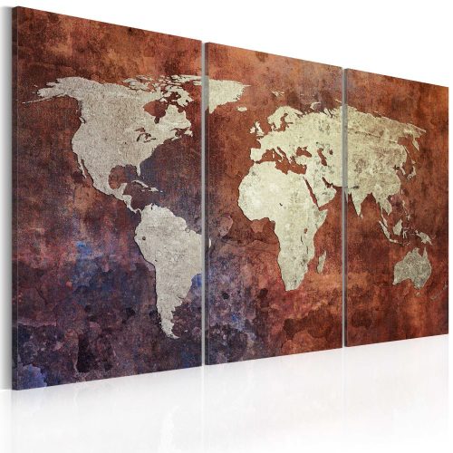 Kép - falitérkép - Rusty map of the World - triptych Világtérkép 120x80