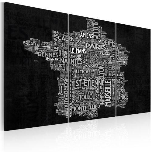 Kép - falitérkép - Text map of France on the black background - triptych 120x80