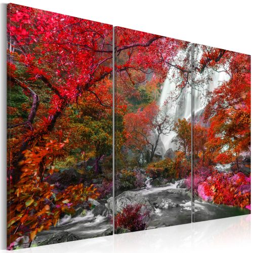 Vászonkép - Beautiful Waterfall: Autumnal Forest 90x60