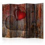   Paraván - Heart on wooden background II [Room Dividers] - 5 részes 225x172