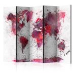   Paraván - World Map: Red Watercolors II [Room Dividers] - 5 részes 225x172