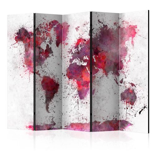 Paraván - World Map: Red Watercolors II [Room Dividers] - 5 részes 225x172