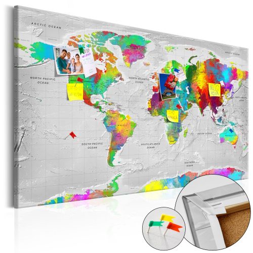 Kép parafán - Maps: Colourful Finesse [Cork Map]  Parafa világtérkép - vászonkép 90x60