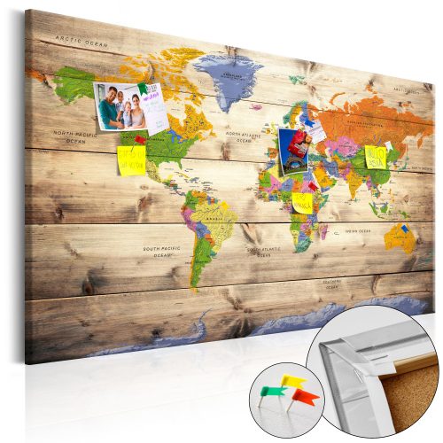 Kép parafán - Map on wood: Colourful Travels [Cork Map] 90x60