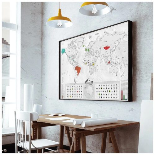 Kaparós világtérkép - Blanc kiadás ezüst XXL  - silver, angol nyelvű 117x78 cm