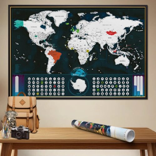 Kaparós világtérkép - lekaparható térkép classic Deluxe XL - silver, angol nyelvű 90x60 cm