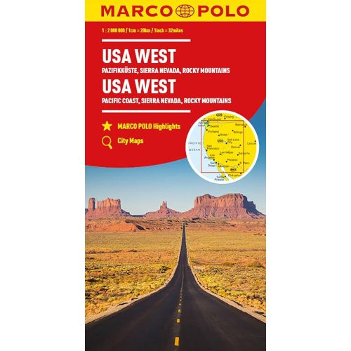 Nyugat USA térkép Marco Polo 1:2 Mio USA West - USA nyugat - Csendes-óceáni part - Sierra Nevada - Sziklás-hegység térkép 2024.