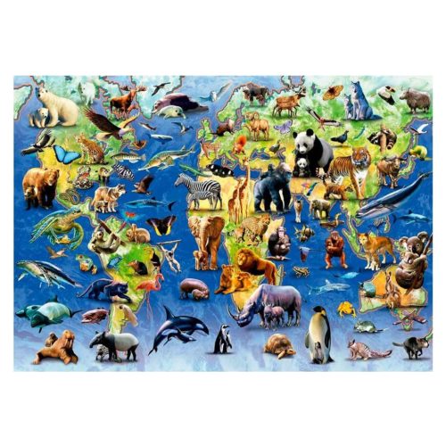 Gyerek Világtérkép puzzle Educa, 500 db-os Puzzle kirakó 48 x 34 cm - Educa 19908 - 100 veszélyeztetett faj
