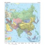   Ázsia falitérkép, Ázsia politikai térkép, duó térkép Ázsia domborzati térkép a hátoldalon 140x180 cm - fóliázott, lécezett