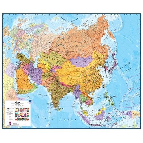 Ázsia falitérkép National Geographic 120x100 cm - politikai Ázsia térkép - színes