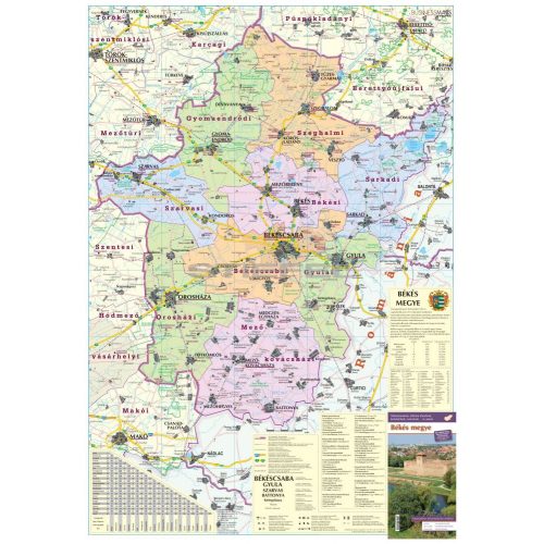 Békés megye - vármegye térkép, Békés megye falitérkép fémléces, fóliás 70x100 cm