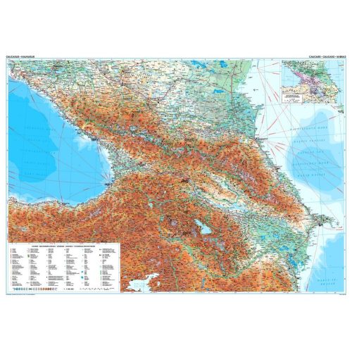 Kaukázus falitérkép  domborzati Gizi Map fóliás 1:1 000 000 