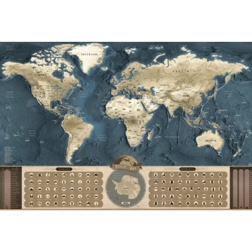 Kaparós világtérkép - Coffee Edition Silver XL - angol nyelvű lekaparható térkép 90x60 cm