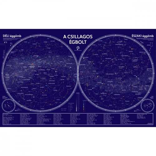 Csillagtérkép, klasszik csillagászati térkép, csillagászati falitérkép 110x70 cm