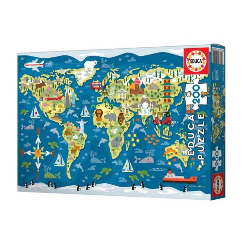 Educa 19292 Világtérkép puzzle gyerekeknek - 200 db-os - 17727