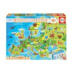   Európa térkép puzzle Educa - 150 db-os puzzle 48x34 cm Európa térképe képkirakó látnivalókkal