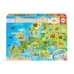   Európa térkép puzzle Educa - 150 db-os puzzle 48x34 cm Európa térképe képkirakó látnivalókkal 18607