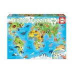   Educa Világtérkép puzzle 18115 - 150 db-os gyerek térkép világ puzzle állatokkal 48x34 cm 