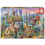   Ázsia jelképei Educa puzzle Asia Landmarks 1500 db és fix ragasztó 17979 85x60 cm