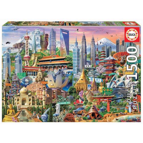 Ázsia jelképei Educa puzzle Asia Landmarks 1500 db és fix ragasztó 17979 85x60 cm