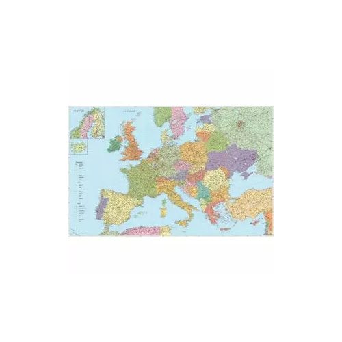 Európa falitérkép, Európa közlekedési térképe fémléces, fóliás 138x100 cm