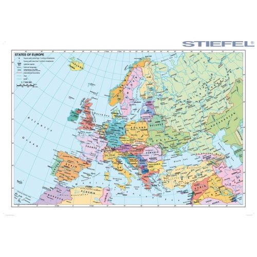  Európa falitérkép, Európa országai térkép fóliás, fémléces angol nyelvű 140x100 