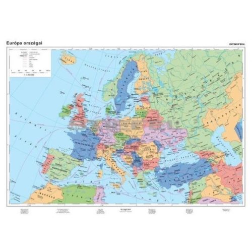 Európa országai falitérkép léces-fóliás 160x120 cm Európa falitérkép, Európa politikai térképe / hátoldalon: 4 db tematikus térkép /