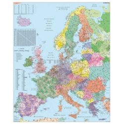   Európa postai irányítószámos falitérkép fémléccel, lefóliázva Stiefel 1:3 700 000 100x122 cm álló formátum