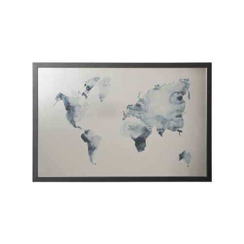 Fekete keretes világtérkép üzenőtábla, mágneses, ezüst 60x40 cm, Victoria
