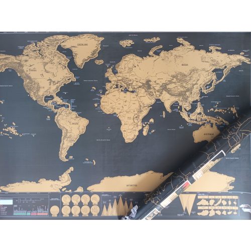  Kaparós világtérkép, fekete kaparós térkép világutazóknak angol nyelven 82 x 59 cm 