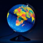   Belma világító földgömb 31 cm, duó, kétfunkciós, magyar nyelvű világítós gömb - metálkék talppal - magyar gyártmány