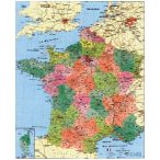   Franciaország irányítószámos térkép, fóliázott, fémléces Franciaország falitérkép 