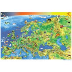   Európa gyerektérkép, Európa országai falitérkép, 2 oldalas Európa térkép, könyöklő 65x45 cm