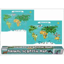   Animal Scratch Map - Gyerektérkép poszter a világ állataival, kaparós világtérkép 88x52 cm